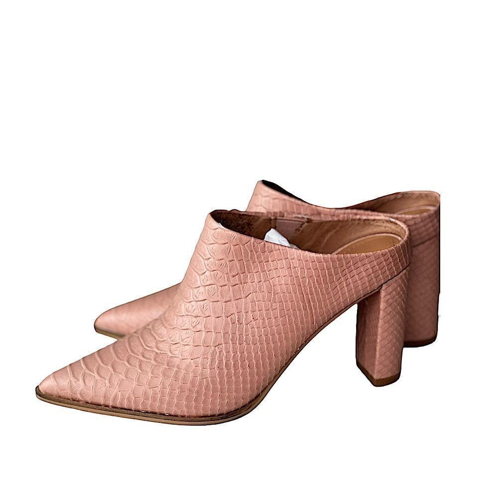 Alias Mae Rue Dusty Rose Snake Effect Leather Mid Heel Mule NWT - Picture 2 of 16